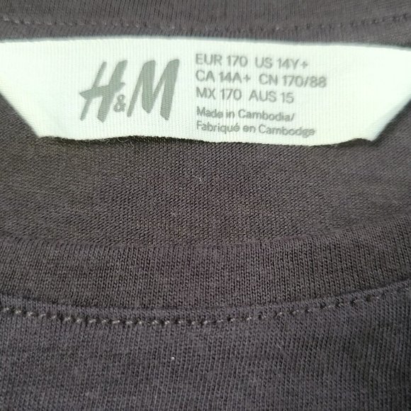 ❤2/$12❤ Girls H&M Cotton/Lace Graphic Tee, Loose Fitting (Dark Grey)- NWOT - Picture 6 of 7